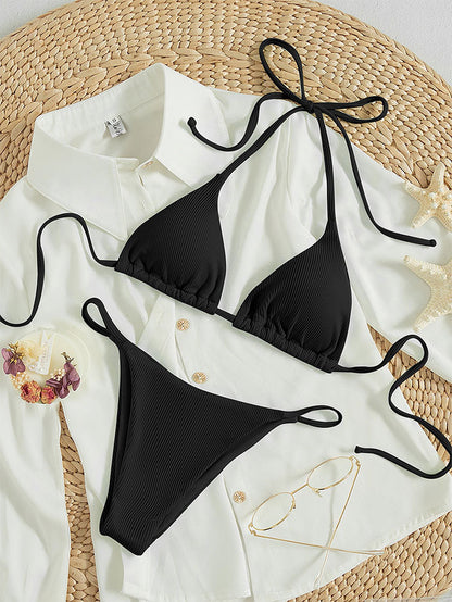 Maillot de bain trois points multicolore avec lien à nouer au cou, maillot de bain à sources chaudes