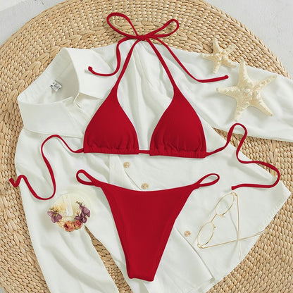 Maillot de bain trois points multicolore avec lien à nouer au cou, maillot de bain à sources chaudes