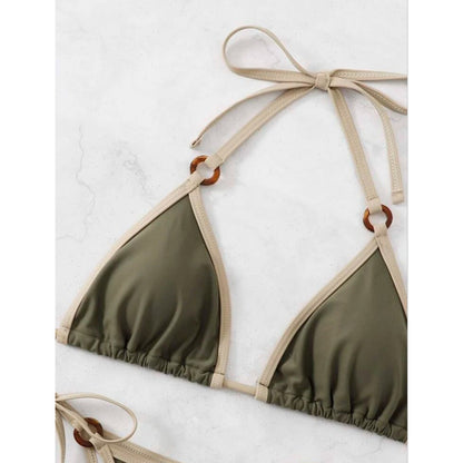 Maillot de bain bikini camisole fendu de couleur unie pour femme