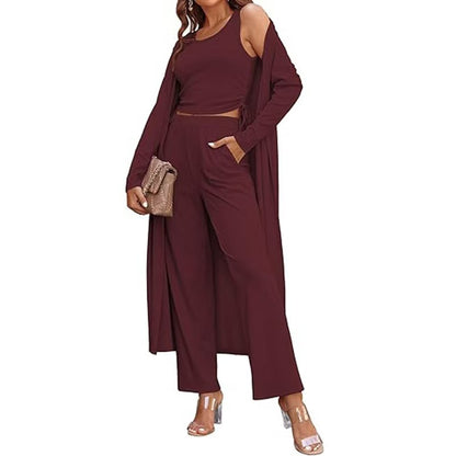 Ensemble cardigan en tricot décontracté 3 pièces pour femme.