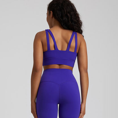 Soutien-gorge de sport dos croisé couleur chair pour femme – Haut respirant pour le yoga et le fitness