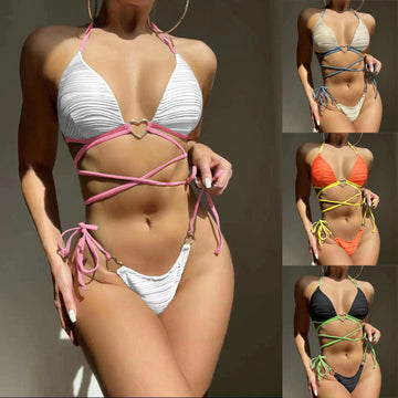 Bikini sexy à bonnets rigides – Détail cœur et bretelles réglables avec cordon de serrage