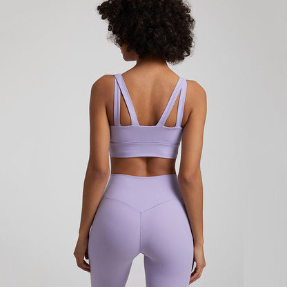 Soutien-gorge de sport dos croisé couleur chair pour femme – Haut respirant pour le yoga et le fitness