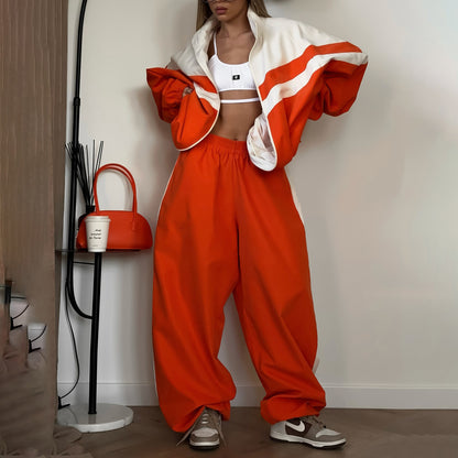 Ensemble deux pièces sport pour femme – Survêtement rayé contrasté