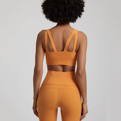 Soutien-gorge de sport dos croisé couleur chair pour femme – Haut respirant pour le yoga et le fitness