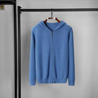 Cardigan à capuche en cachemire pour homme, pull en laine en tricot ample avec bonnet