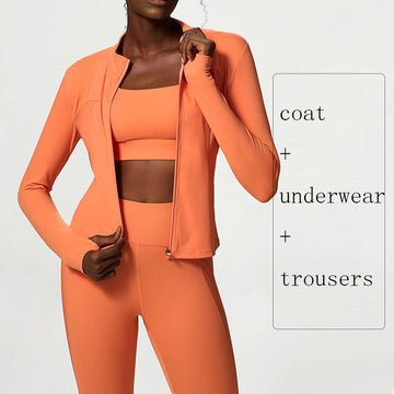 Ensemble de yoga trois pièces pour femme, couleur chair, grande taille, pour le sport et le fitness
