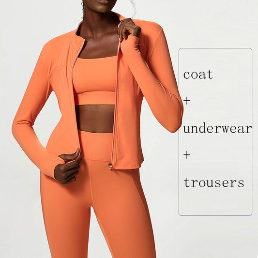 Ensemble de yoga trois pièces pour femme, couleur chair, grande taille, pour le sport et le fitness