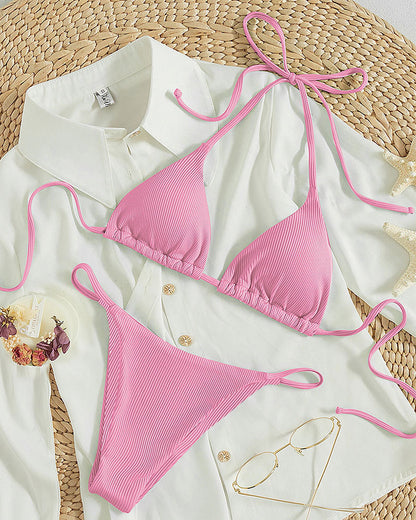 Maillot de bain trois points multicolore avec lien à nouer au cou, maillot de bain à sources chaudes
