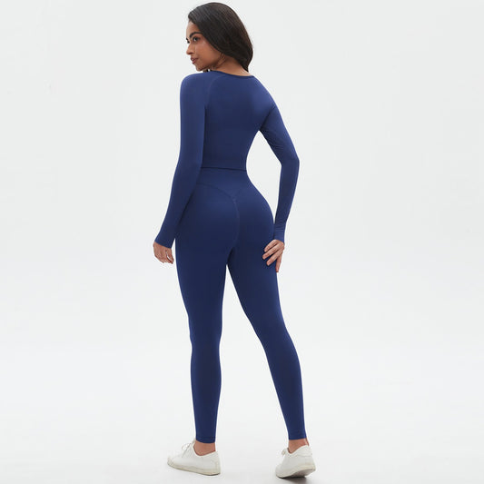 Ensemble de yoga moulant en tricot sans coutures, couleur unie, haute élasticité