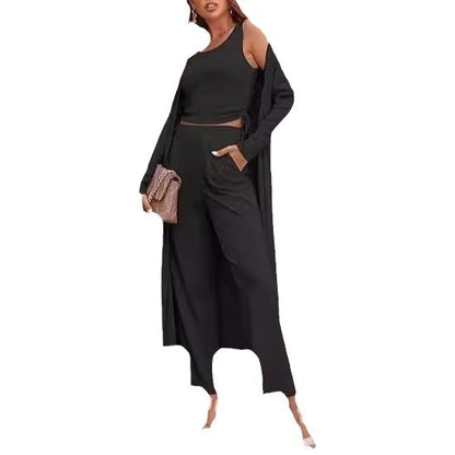 Ensemble cardigan en tricot décontracté 3 pièces pour femme.
