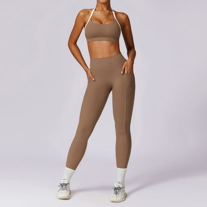 Ensemble de yoga à dos coloré, combinaison de sport et de fitness moulante pour femmes