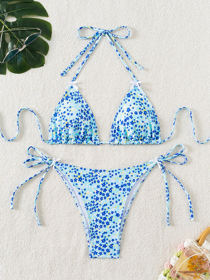Maillot de bain bikini sexy à lacets et bonnets triangle floraux pour femmes