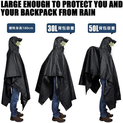 Poncho de pluie imperméable 3 en 1 avec capuche et manches pour l'extérieur