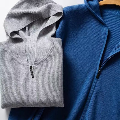 Cardigan à capuche en cachemire pour homme, pull en laine en tricot ample avec bonnet