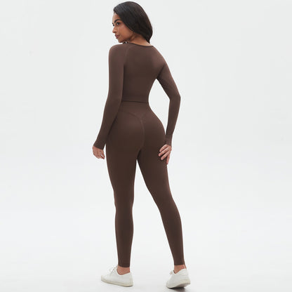Ensemble de yoga moulant en tricot sans coutures, couleur unie, haute élasticité