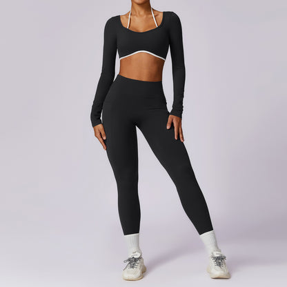 Ensemble de yoga à dos coloré, combinaison de sport et de fitness moulante pour femmes