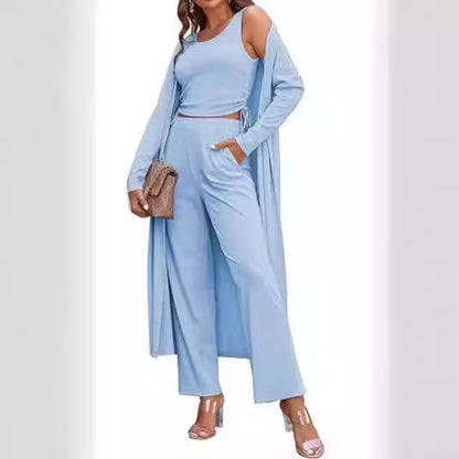 Ensemble cardigan en tricot décontracté 3 pièces pour femme.