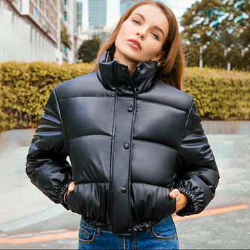 Manteaux d'hiver épais en cuir PU pour femmes