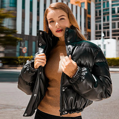 Manteaux d'hiver épais en cuir PU pour femmes
