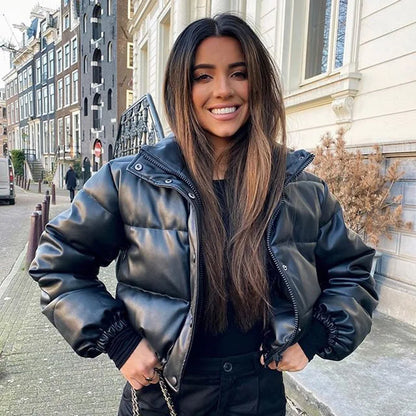 Manteaux d'hiver épais en cuir PU pour femmes